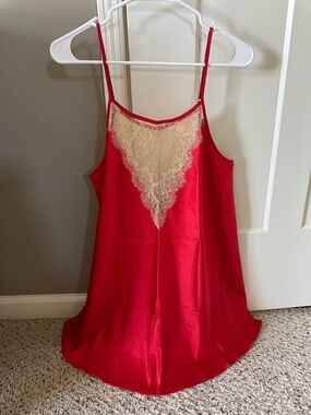 Victoria's Secret Red Chemise with Cream Lace Inset
